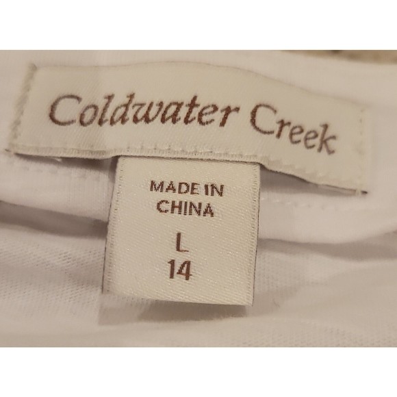 COLDWATER CREEK WOMENS White W/Gold Embroider Trim 3/4 Sleeve Top Size Large/14 - Picture 3 of 5